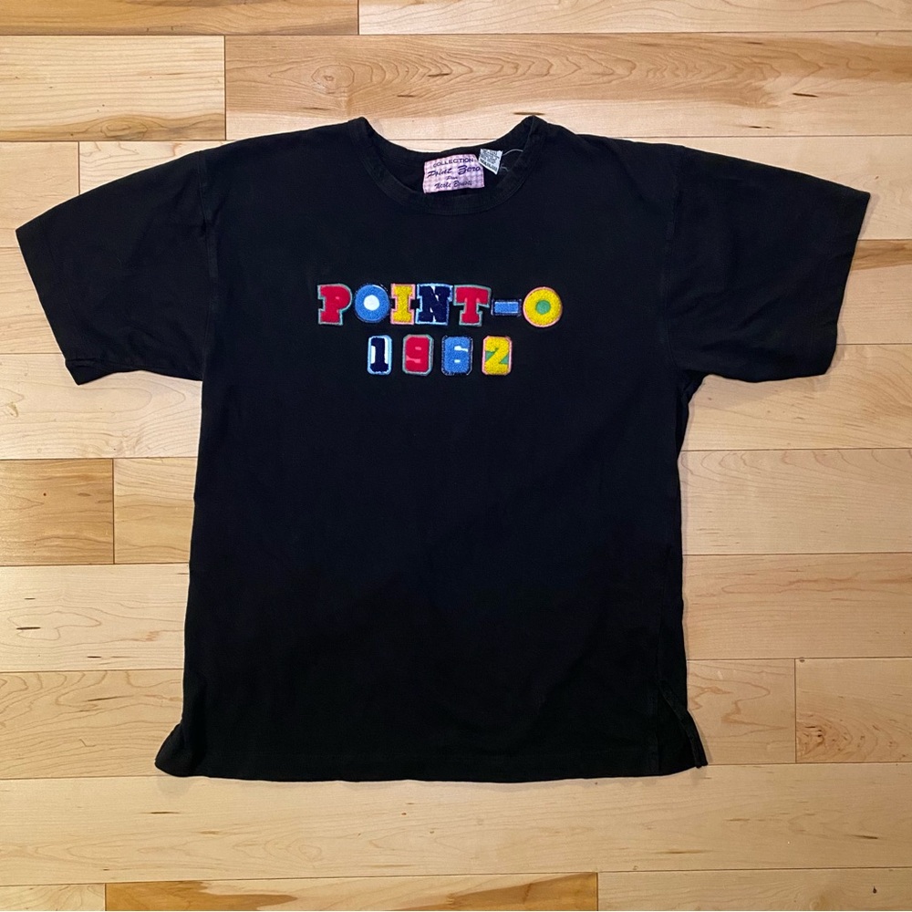 Black Graphic Boxy Tee Colorful Patchwork Retro - Picture 1 of 7